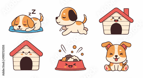 Adorable cartoon puppy illustrations showcasing various activities and expressions.