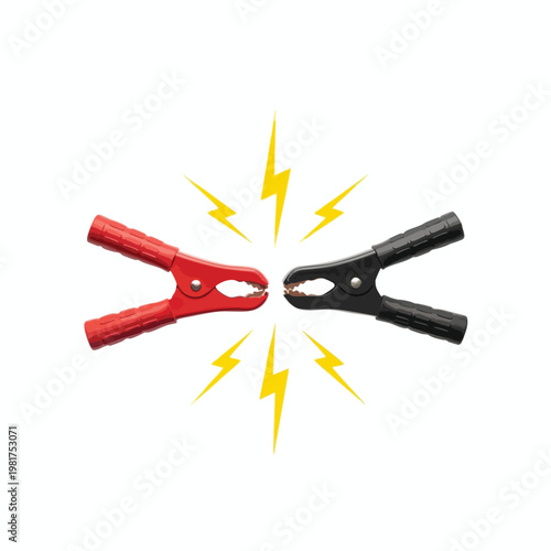 Close Up of Red and Black Alligator Clips with Lightning Effect Background