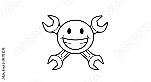 Happy smiley face with crossed wrenches
