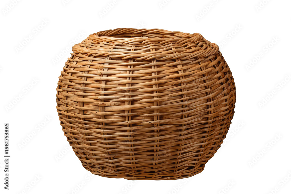 Fototapeta premium Wicker basket with woven texture, round handmade container for natural storage with transparent background