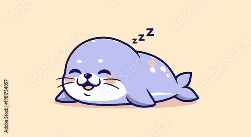 Adorable cartoon seal sleeping peacefully with a happy expression on its face.