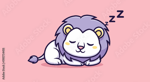 Adorable Cartoon Lion Sleeping Peacefully on a Pink Background.