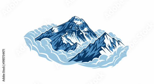 Majestic snow-capped peaks pierce through soft, ethereal clouds