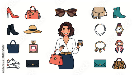 Woman with fashion accessories and clothing.