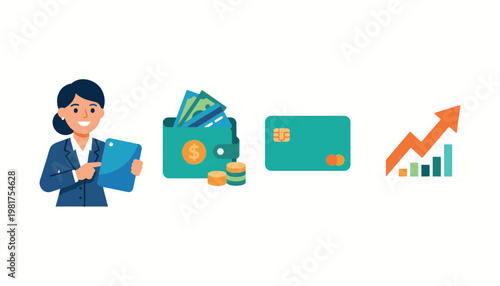 Businesswoman managing finances with credit cards.