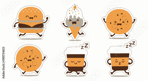 Cute and Happy Food Characters in Playful Cartoon Style.