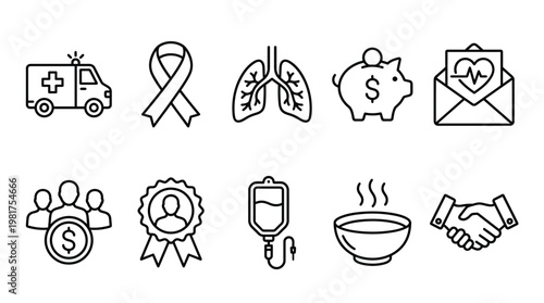 Healthcare finance and community support icons a comprehensive collection for diverse applications