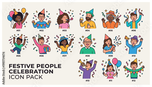 Festive people celebrating icons pack.