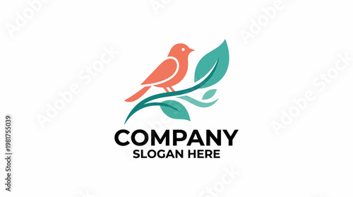This logo features a colorful bird sitting gracefully on a leaf, symbolizing nature, freedom, and creativity in a visually appealing style perfect for brands.