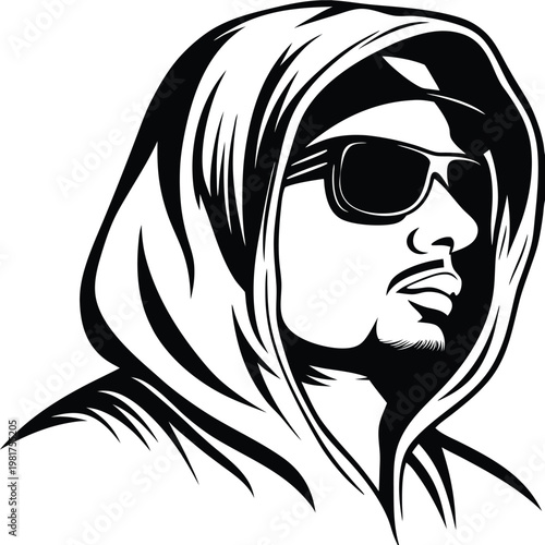 Abstract Human Profile Illustration with Creative Geometric Thoughts in Black and White