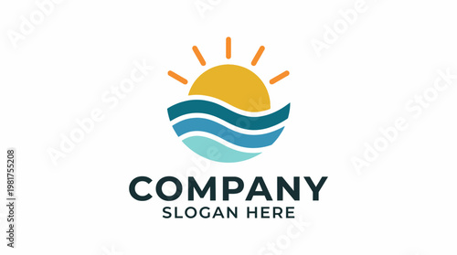 This cheerful logo incorporates a sun and ocean waves, perfect for companies in the travel, leisure, and lifestyle sectors, emphasizing positivity and warmth.