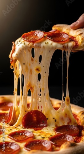 Delicious Pizza Slice with Melted Cheese.