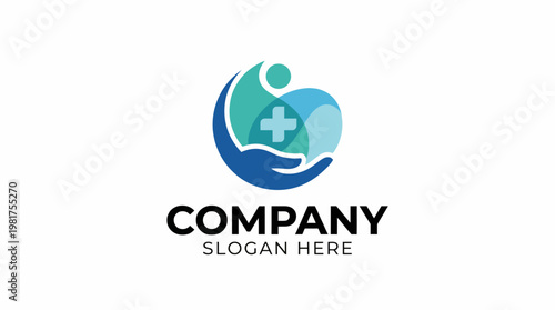 An innovative logo design presents a caring hand and heart shape, representing compassion and well-being in the healthcare industry, ideal for any medical service provider.