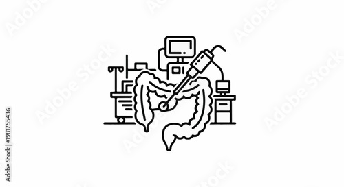 Laparoscopic surgery on human intestines with medical equipment
