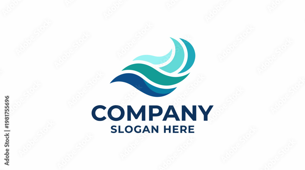 Fototapeta premium A sleek and modern logo design depicting stylized waves in varying shades of blue and green, symbolizing fluidity, tranquility, and professionalism in branding.