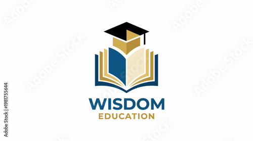 A visually appealing logo of an open book topped with a graduation cap, representing the pursuit of knowledge, wisdom, and educational growth in a modern context.