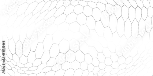 Fishing or soccer net. Repeated hexagon pattern. Black wired mesh texture isolated on white background. Metallic or fabric fence, cage or lattice structure. Vector graphic Illustration.