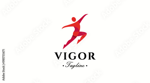 This image features a vibrant logo design of a dynamic human figure in motion, symbolizing energy, vigor, and movement, perfect for fitness and wellness brands.