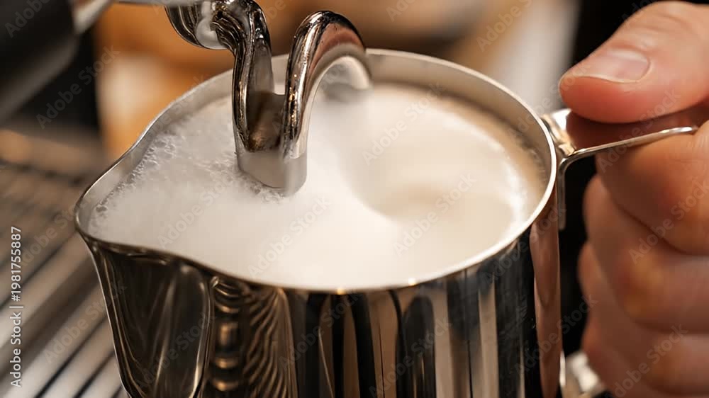 custom made wallpaper toronto digitalBarista steaming milk in stainless steel pitcher for coffee