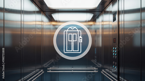 Modern Elevator Interior With Button Panel And Icon For Corporate Technology Concepts