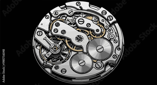 Intricate mechanical watch movement with gears, springs, and levers