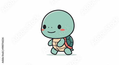 Cute Cartoon Turtle Walking Happily with a Smiling Expression.