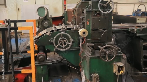 Mechanical equipment in operation inside the steel plant workshop