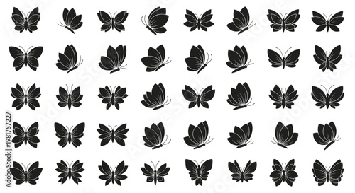 Collection of various black butterfly silhouettes.