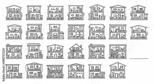 Collection of Hand Drawn Architectural House Floor Plans.