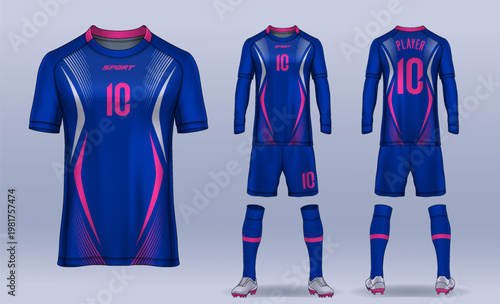 t-shirt sport design template, Soccer jersey mockup for football club. uniform front and back view.	