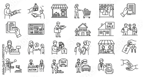 Collection of Hand Drawn Business and Retail Icons.