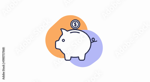 Piggy Bank Illustration with Coin, Savings, and Financial Concept.