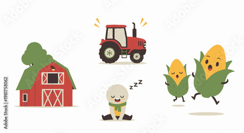 Red Farm Tractor Side Profile Illustration Cartoon.