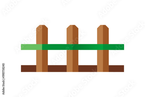 Simple wooden fence with a green top rail. rustic garden or property boundary illustration