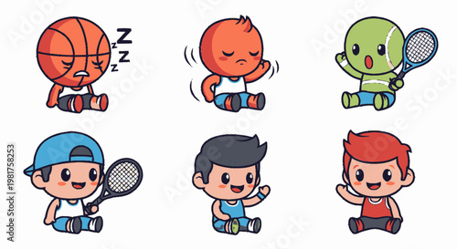 Set of Cute Cartoon Sports Mascot Characters.