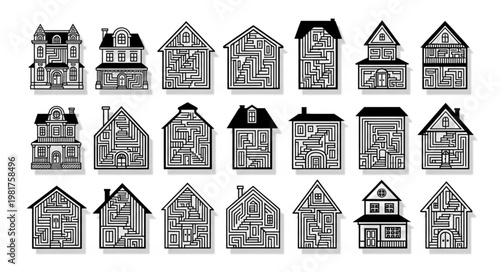 Collection of House Mazes Representing Real Estate Challenges.