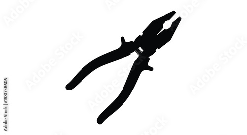 Black combination pliers displayed against a white background a striking silhouette