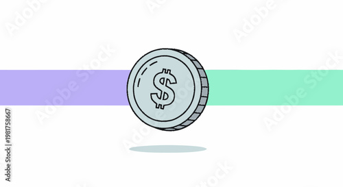 Silver Dollar Coin with Dollar Sign Floating in Air.
