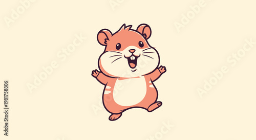 Cheerful cartoon hamster with open mouth and happy expression.