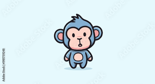 Adorable Cartoon Monkey with Blue Fur and Cute Expression.