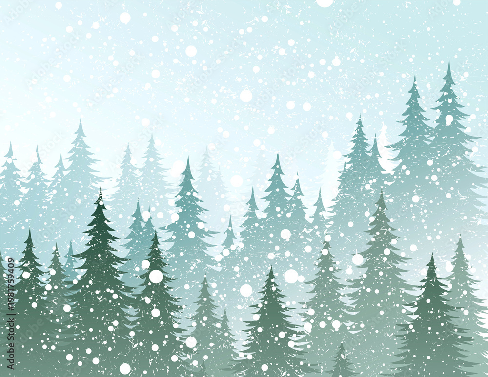 Obraz premium Winter landscape with coniferous forest and snow. 