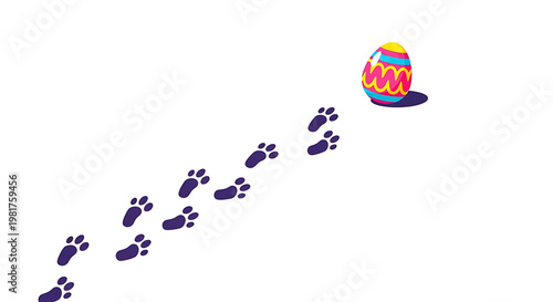 Easter egg, colorful egg, paw prints, purple footprints, holiday symbol