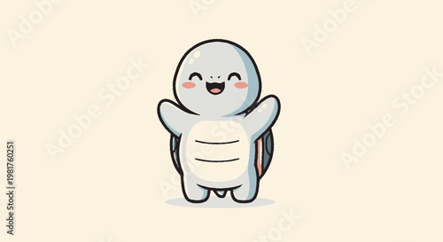 Happy cartoon turtle character with arms raised in joy.