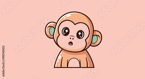 Cute Cartoon Monkey with Big Eyes and Surprised Expression.