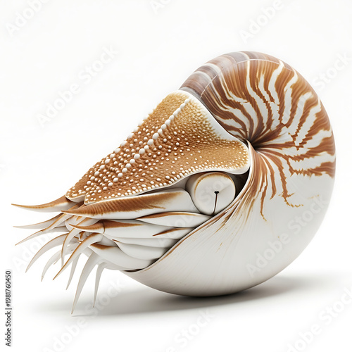 Exquisite Nautilus Shell with Intricate Spiral Patterns and Tentacles