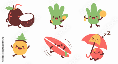 Cheerful Cartoon Fruits and Vegetables with Happy Expressions.