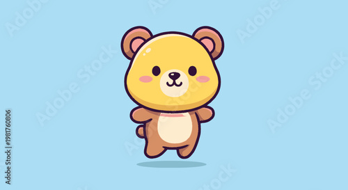 Cute Cartoon Bear Standing Upright Smiling and Looking Friendly.