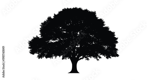 A solitary dark tree stands prominently against a stark white background silhouette