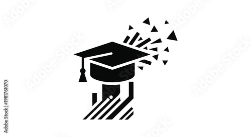 Graduation cap icon combined with digital circuit board patterns symbolizes modern education and technological advancement in learning environments or academic training programs for students.