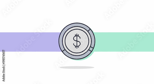 Illustration of a Dollar Coin with a Dollar Sign Symbol.